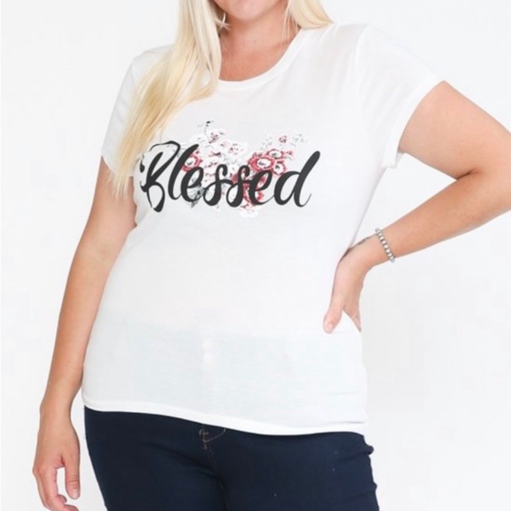 NWT Collective rack Plus Size ladies blessed White top